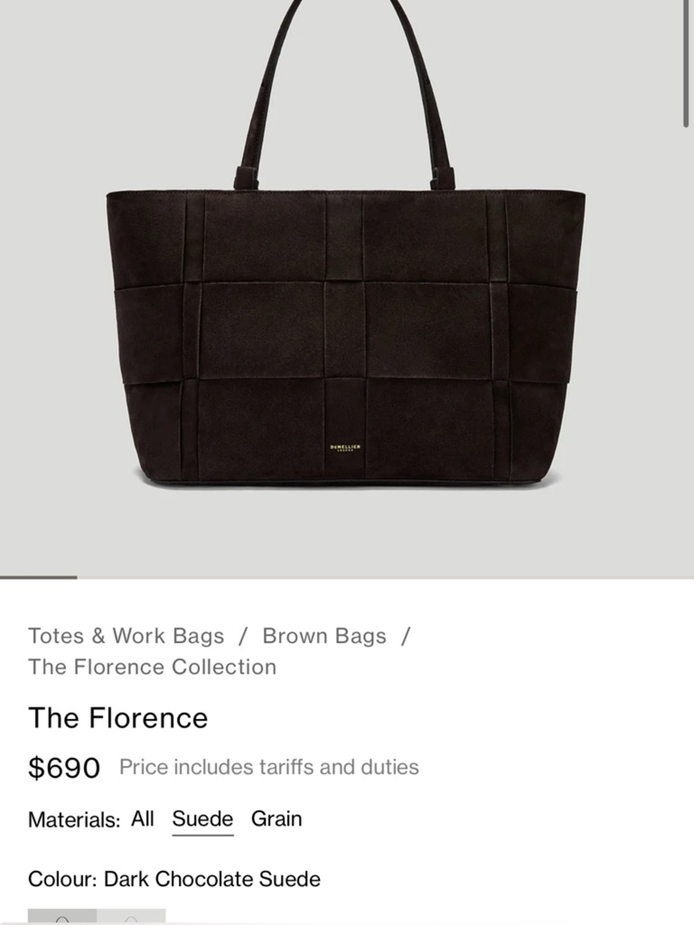 DeMellier Dark Chocolate Suede Tote